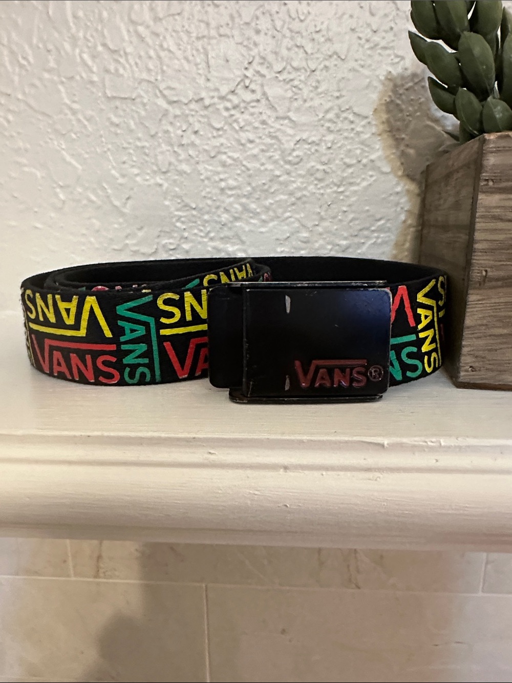 Vans Black Web Belt with Red, Yellow, Green & Blue Logos
